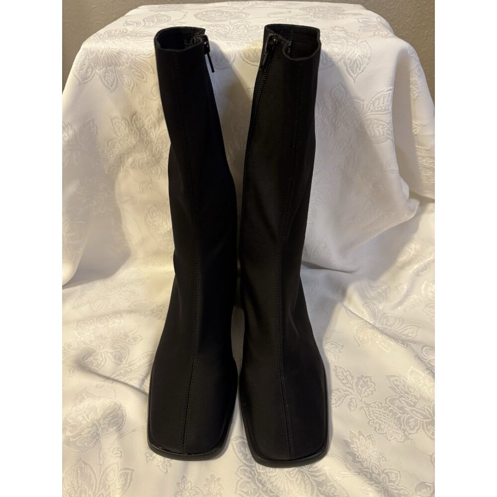 JEFFREY CAMPBELL 7 Black Block Heel Boot Bootie Stretch Mid Calf NEW - Picture 14 of 16